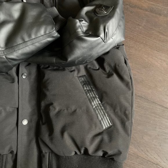 Denium District:  Hood Jacket, Soft Leatherlike Sleeves & Faux Fur Trim - black - Picture 5 of 13